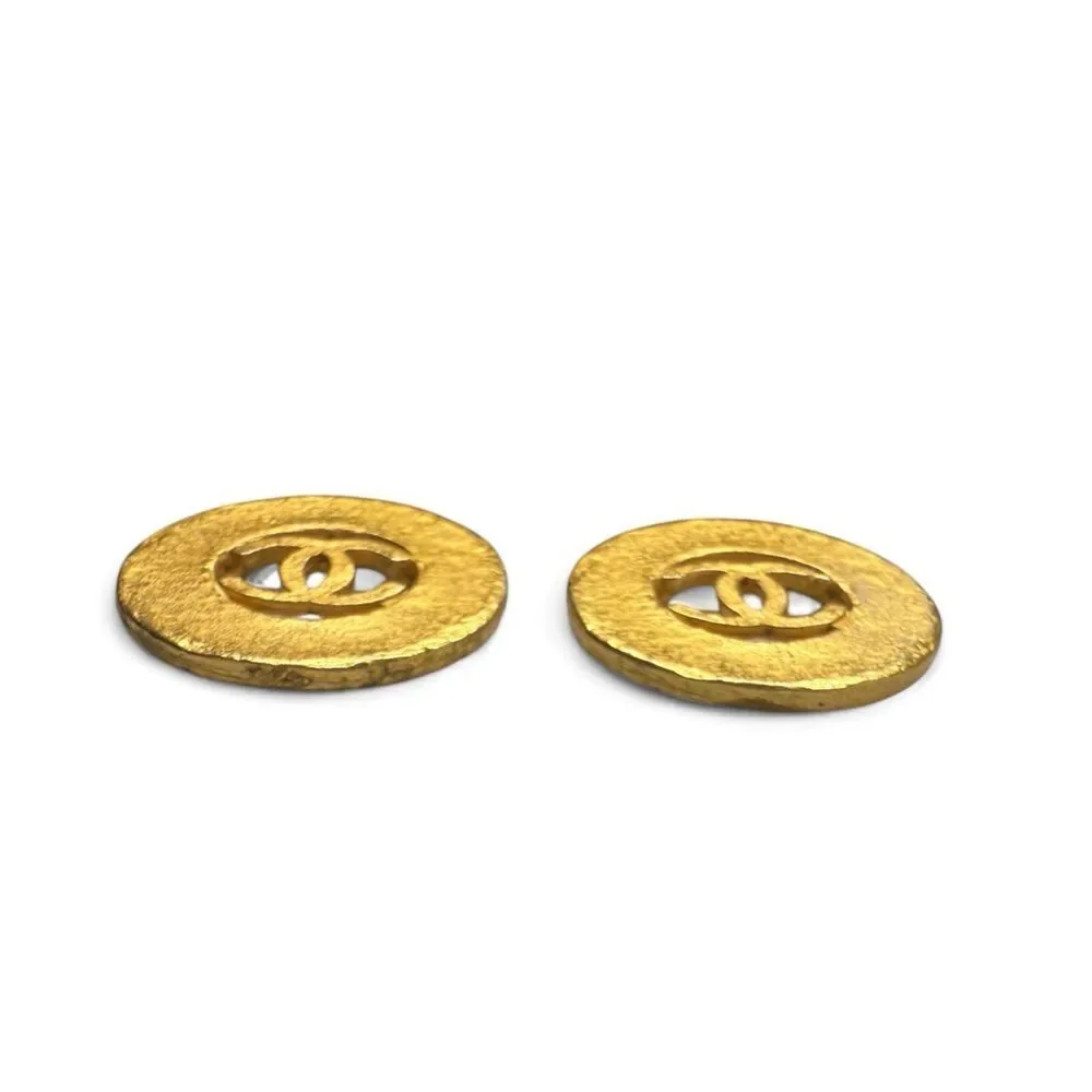 CHANEL Vintage CC Logo Gold Plated Circular Earrings